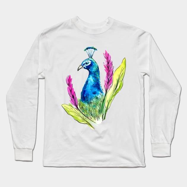 Peacock Long Sleeve T-Shirt by SWON Design